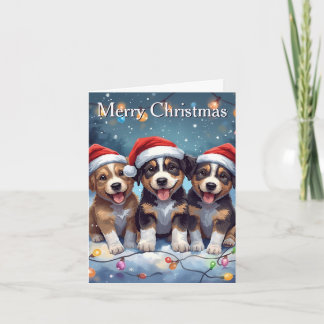 Merry Christmas Cute Puppies Christmas Card Feestdagen Kaart