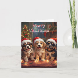 Merry Christmas Cute Puppies Christmas Card Feestdagen Kaart