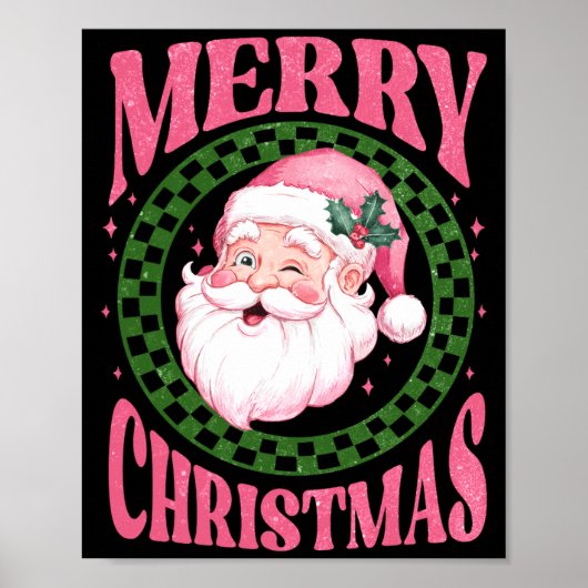 Merry Christmas Cute Santa Nk Retro Glitter Poster (Voorkant)