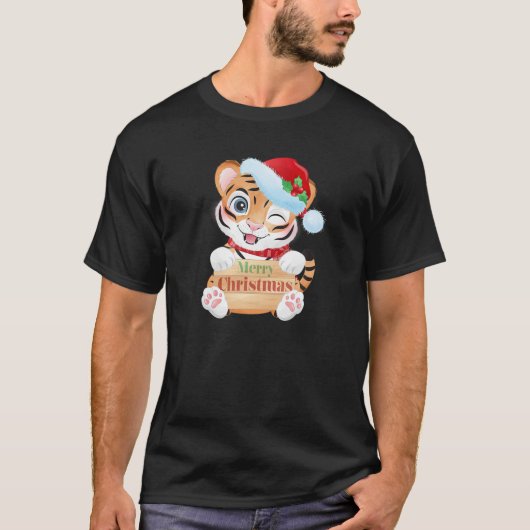 Merry Christmas Cute Santa Tiger Holiday Pajama T-shirt (Voorkant)