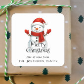 Merry Christmas Cute Snowman Black Typography Vierkante Sticker