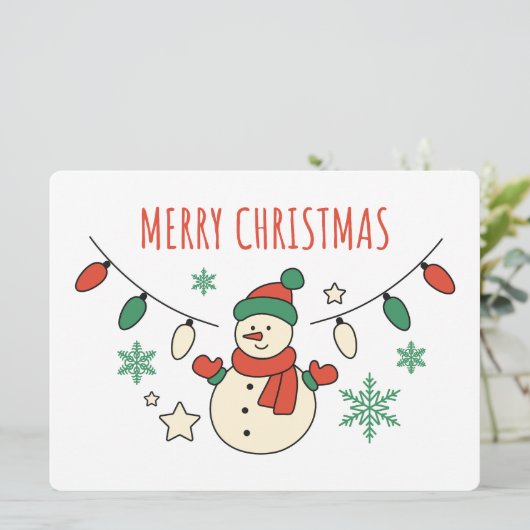 Merry Christmas, Cute Snowman, Christmas Lights (Staand voorkant)