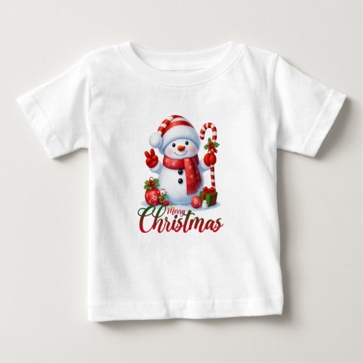 Merry Christmas Cute Snowman Illustration Tee (Voorkant)