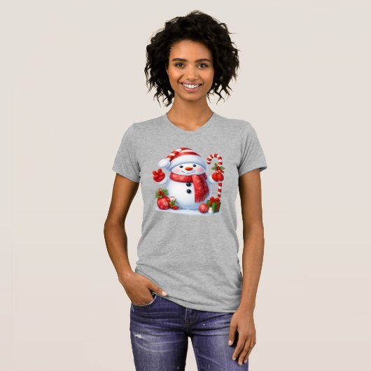 Merry Christmas Cute Snowman Illustration Tee T-shirt (Voorkant volledig)