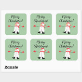 Merry Christmas Cute Snowman on Sage Green Vierkante Sticker (Vel)