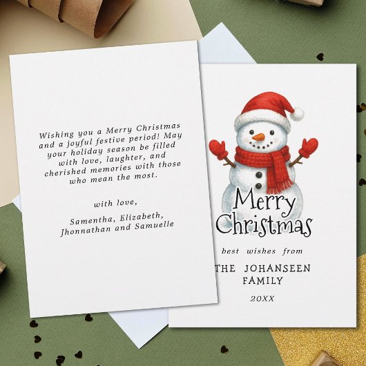 Merry Christmas Cute Snowman Traditional Winter Feestdagenkaart