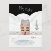 Merry Christmas Cute Winter Scene Snow Card Briefkaart (Voorkant)