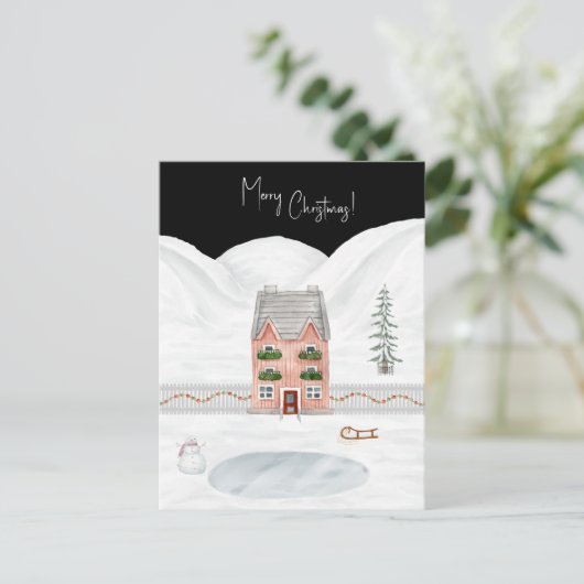 Merry Christmas Cute Winter Scene Snow Card Briefkaart (Staand voorkant)