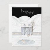 Merry Christmas Cute Winter Scene Snow Card Briefkaart (Voorkant / Achterkant)