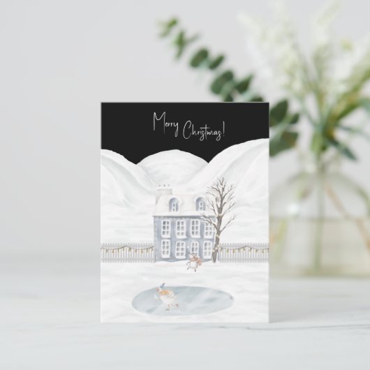 Merry Christmas Cute Winter Scene Snow Card Briefkaart (Staand voorkant)