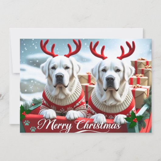 Merry Christmas Cute Yellow Labs Personalized Feestdagenkaart (Voorkant)
