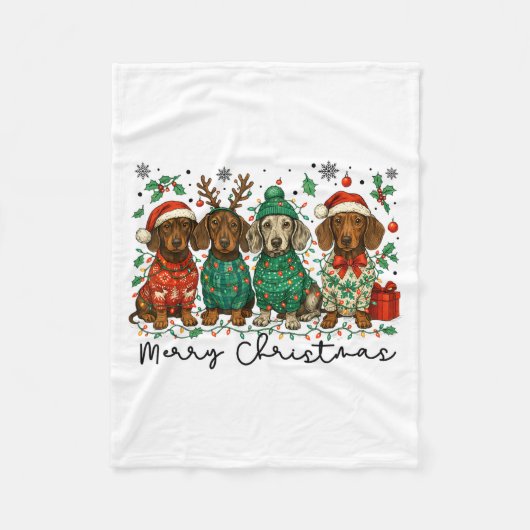 Merry Christmas Dachshund Dog Retro Xmas Puppy Men Fleece Deken (Voorkant)