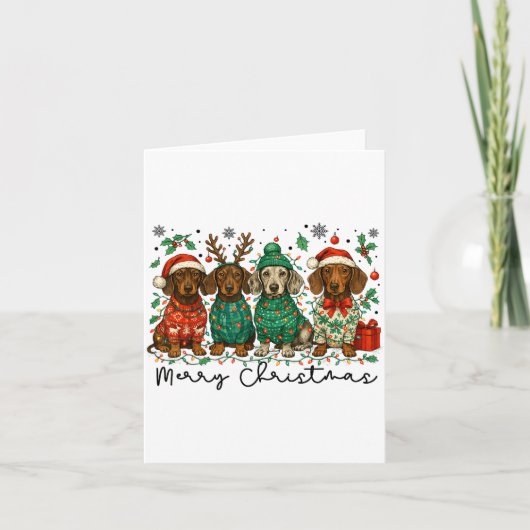 Merry Christmas Dachshund Dog Retro Xmas Puppy Men Kaart (Voorkant)