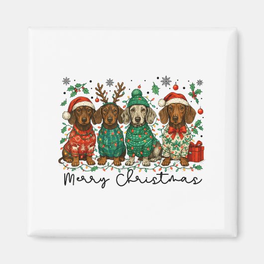 Merry Christmas Dachshund Dog Retro Xmas Puppy Men Magneet (Voorkant)