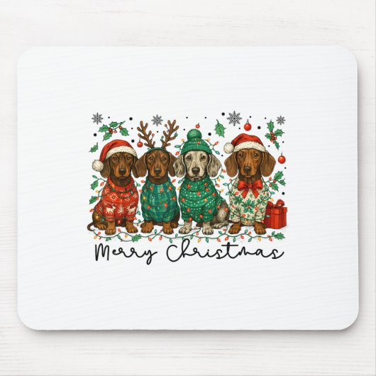 Merry Christmas Dachshund Dog Retro Xmas Puppy Men Muismat (Voorkant)