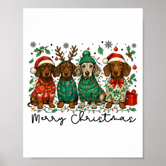 Merry Christmas Dachshund Dog Retro Xmas Puppy Men Poster (Voorkant)
