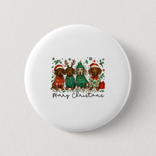 Merry Christmas Dachshund Dog Retro Xmas Puppy Men Ronde Button 5,7 Cm (Voorkant)