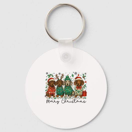 Merry Christmas Dachshund Dog Retro Xmas Puppy Men Sleutelhanger (Voorkant)