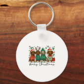 Merry Christmas Dachshund Dog Retro Xmas Puppy Men Sleutelhanger (Voorkant)