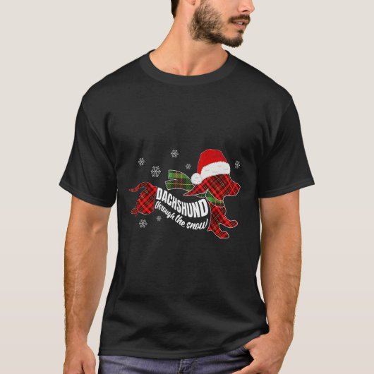 Merry Christmas Dachshund Dog Through The Snow Pla T-shirt (Voorkant)
