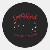 Merry Christmas Dachshund Dog Through The Snow  Ronde Sticker (Voorkant)