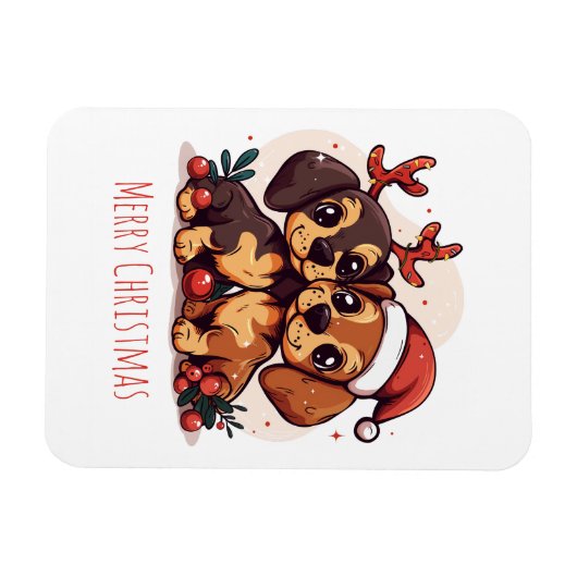 Merry Christmas Dachshund Dogs Magneet (Horizontaal)