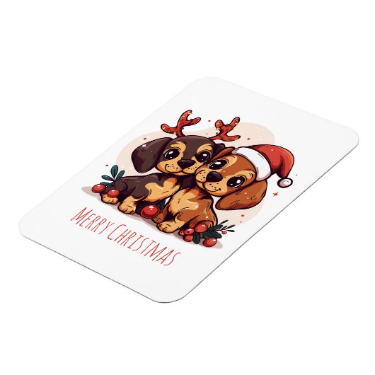 Merry Christmas Dachshund Dogs Magneet (Linkerzijde)