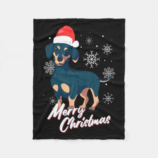 Merry Christmas Dachshund Santa Claus Xmas New Yea Fleece Deken (Voorkant)