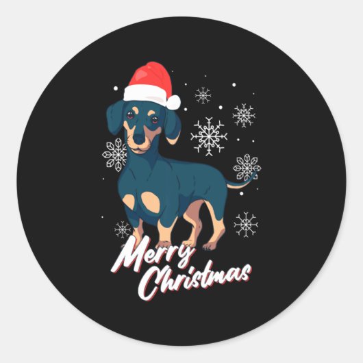 Merry Christmas Dachshund Santa Claus Xmas New Yea Ronde Sticker (Voorkant)