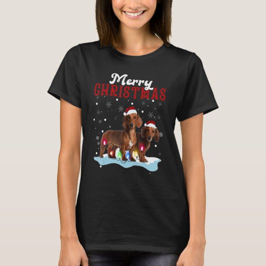 Merry Christmas Dachshund Tree Lights Dachshund Ch T-shirt (Voorkant)