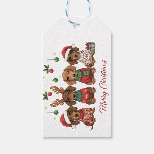 Merry Christmas Dachshunds Cadeaulabel (Voorkant)