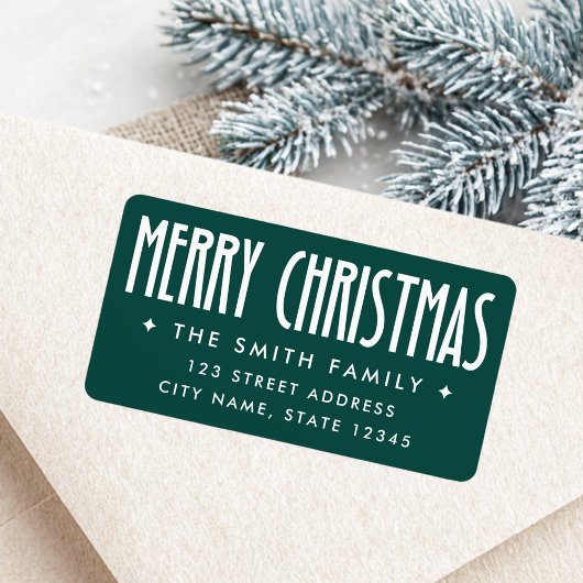 Merry Christmas dark green return address Etiket