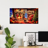 Merry Christmas Decorative Artwork with Kitten Poster (Thuiskantoor)