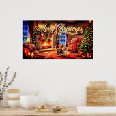 Merry Christmas Decorative Artwork with Kitten Poster (Keuken)