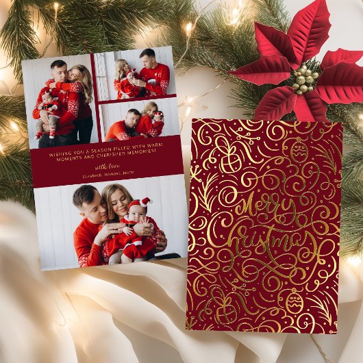 Merry Christmas Decorative Lettering Swirl Folie Feestdagenkaart