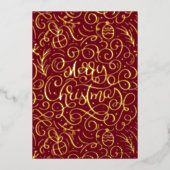 Merry Christmas Decorative Lettering Swirl Folie Feestdagenkaart (Voorkant)