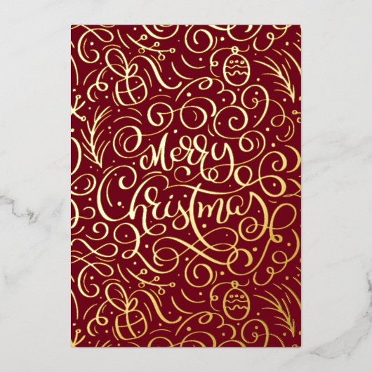 Merry Christmas Decorative Lettering Swirl Folie Feestdagenkaart (Voorkant)