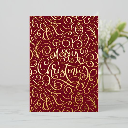 Merry Christmas Decorative Lettering Swirl Folie Feestdagenkaart (Staand Voorkant)