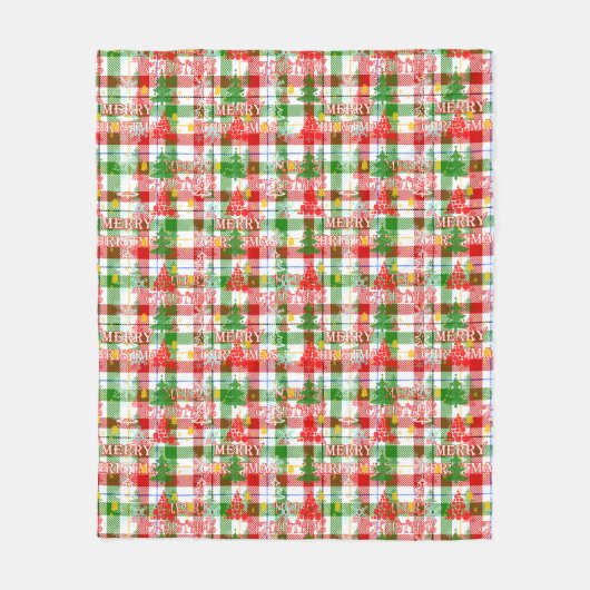 Merry Christmas Decorative Plaid Tartan  Fleece Deken (Voorkant)