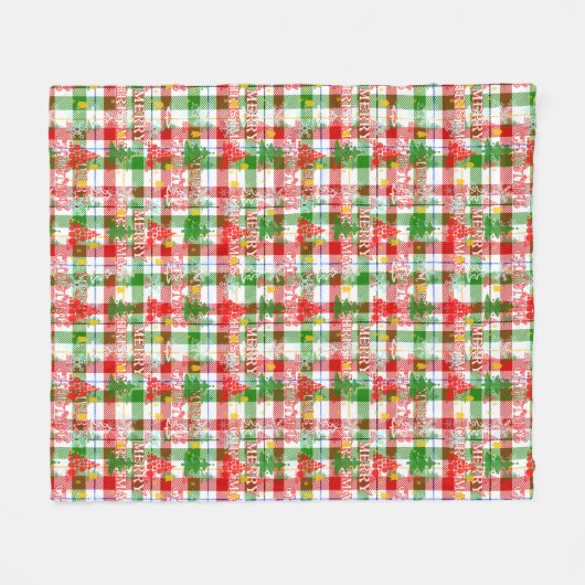 Merry Christmas Decorative Plaid Tartan  Fleece Deken (Voorkant (Horizontaal))