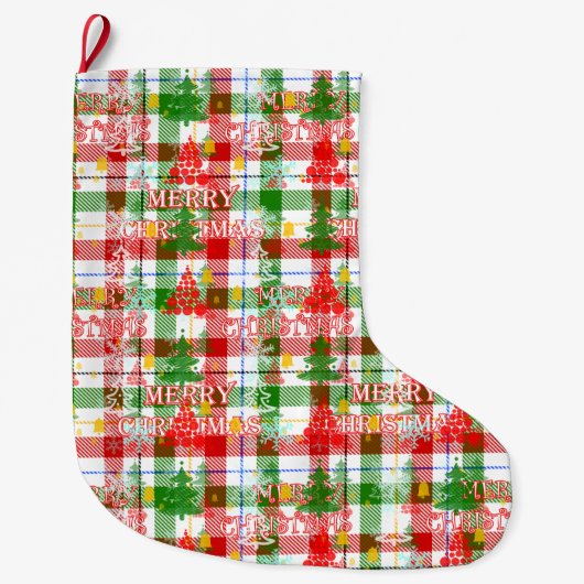 Merry Christmas Decorative Plaid Tartan  Grote Kerstsok (Voorkant)