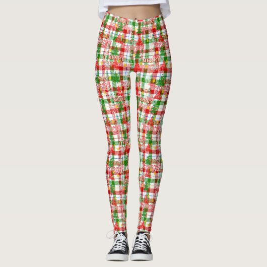 Merry Christmas Decorative Plaid Tartan  Leggings (Voorkant)