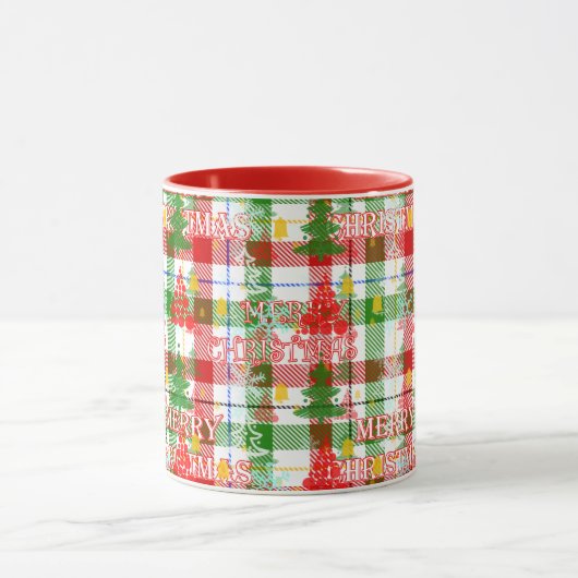 Merry Christmas Decorative Plaid Tartan Mok (Midden)