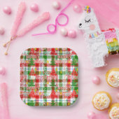 Merry Christmas Decorative Plaid Tartan  Papieren Bordje (Feest)