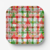 Merry Christmas Decorative Plaid Tartan  Papieren Bordje (Voorkant)