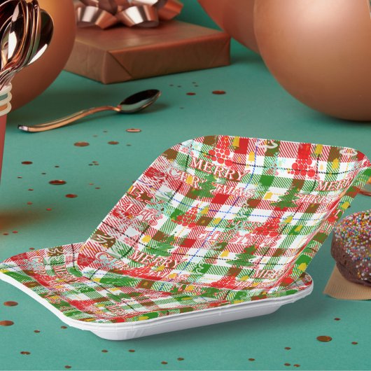 Merry Christmas Decorative Plaid Tartan  Papieren Bordje