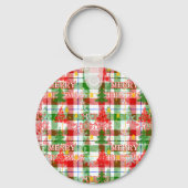 Merry Christmas Decorative Plaid Tartan  Sleutelhanger (Voorkant)