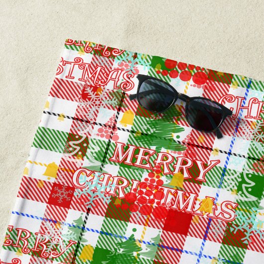 Merry Christmas Decorative Plaid Tartan  Strandlaken