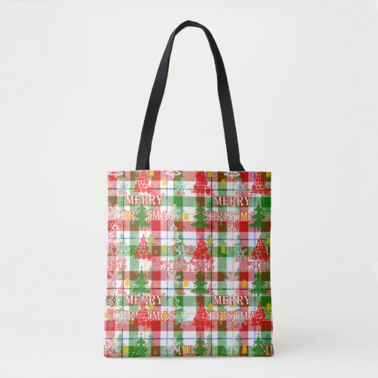 Merry Christmas Decorative Plaid Tartan  Tote Bag (Voorkant)