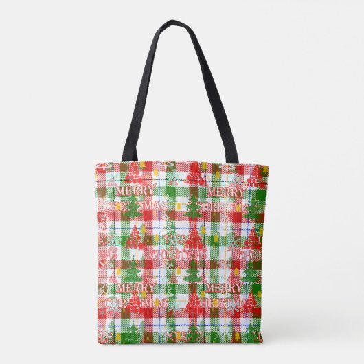 Merry Christmas Decorative Plaid Tartan  Tote Bag (Achterkant)